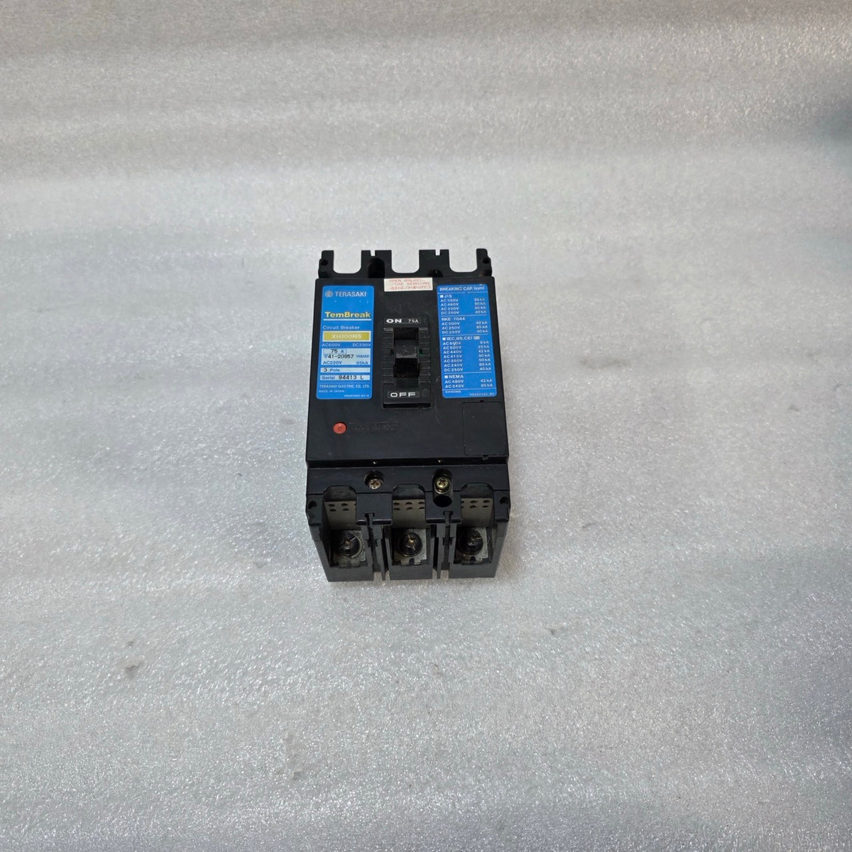 TERASAKI XH100NS 3-POLE CIRCUIT BREAKER 75A
