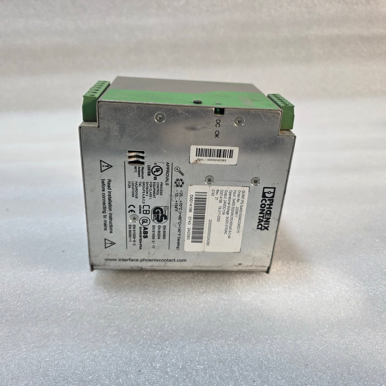 PHOENIX CONTACT QUINT-PS-3X400-500AC/24DC/10 PRIMARY-SWITCHED AC/DC POWER SUPPLY