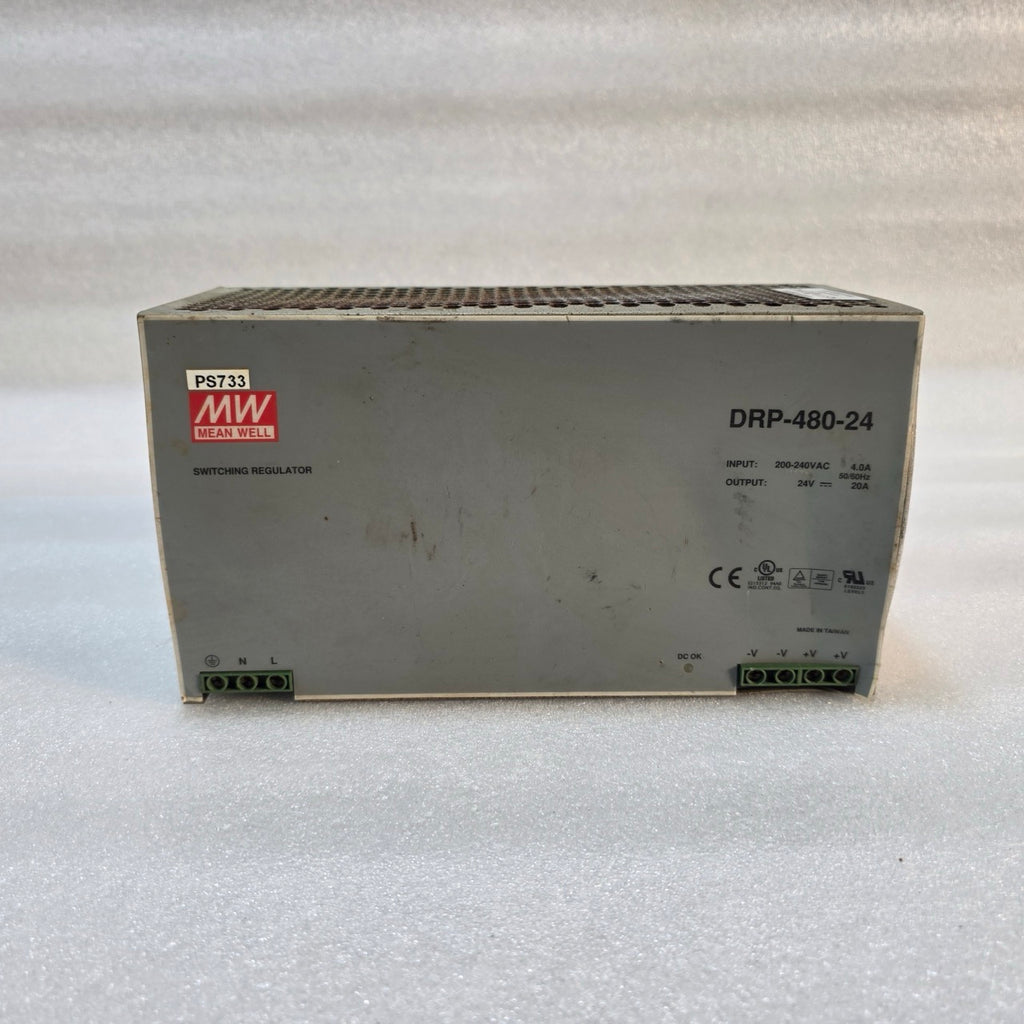 MEAN WELL DRP-480-24 SINGLE OUTPUT AC TO DC SWITCHING POWER SUPPLY 24V DC 20A
