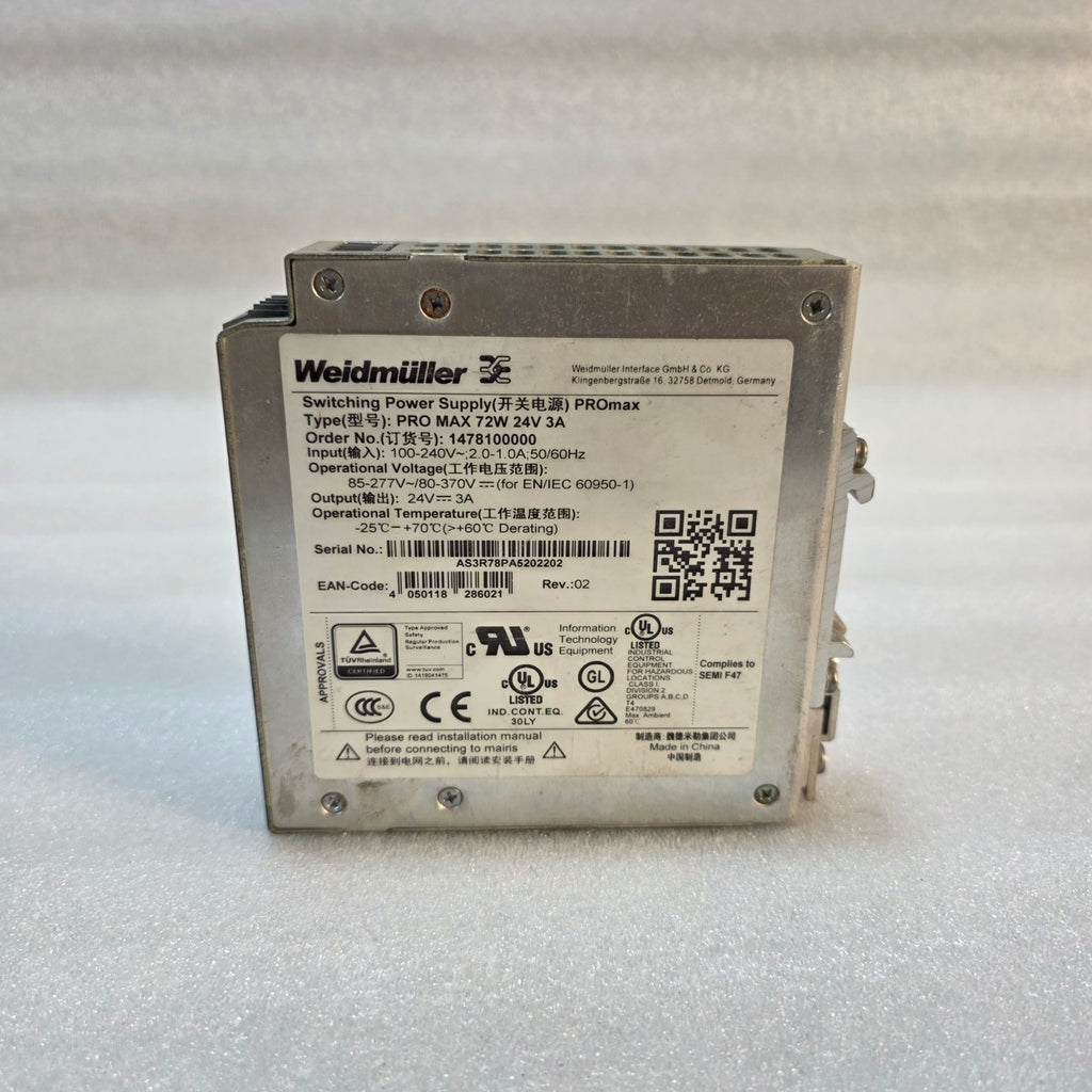 WEIDMÜLLER PRO MAX 72W 24V 3A SWITCHING MODE POWER SUPPLY 1478100000 24VDC 3A