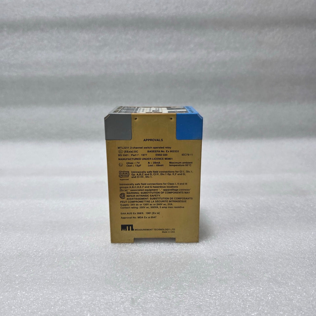 MEASUREMENT TECHNOLOGY MTL 2211 2-CHANNEL IS-INPUT SWITCH OPERATED RELAY 24VDC