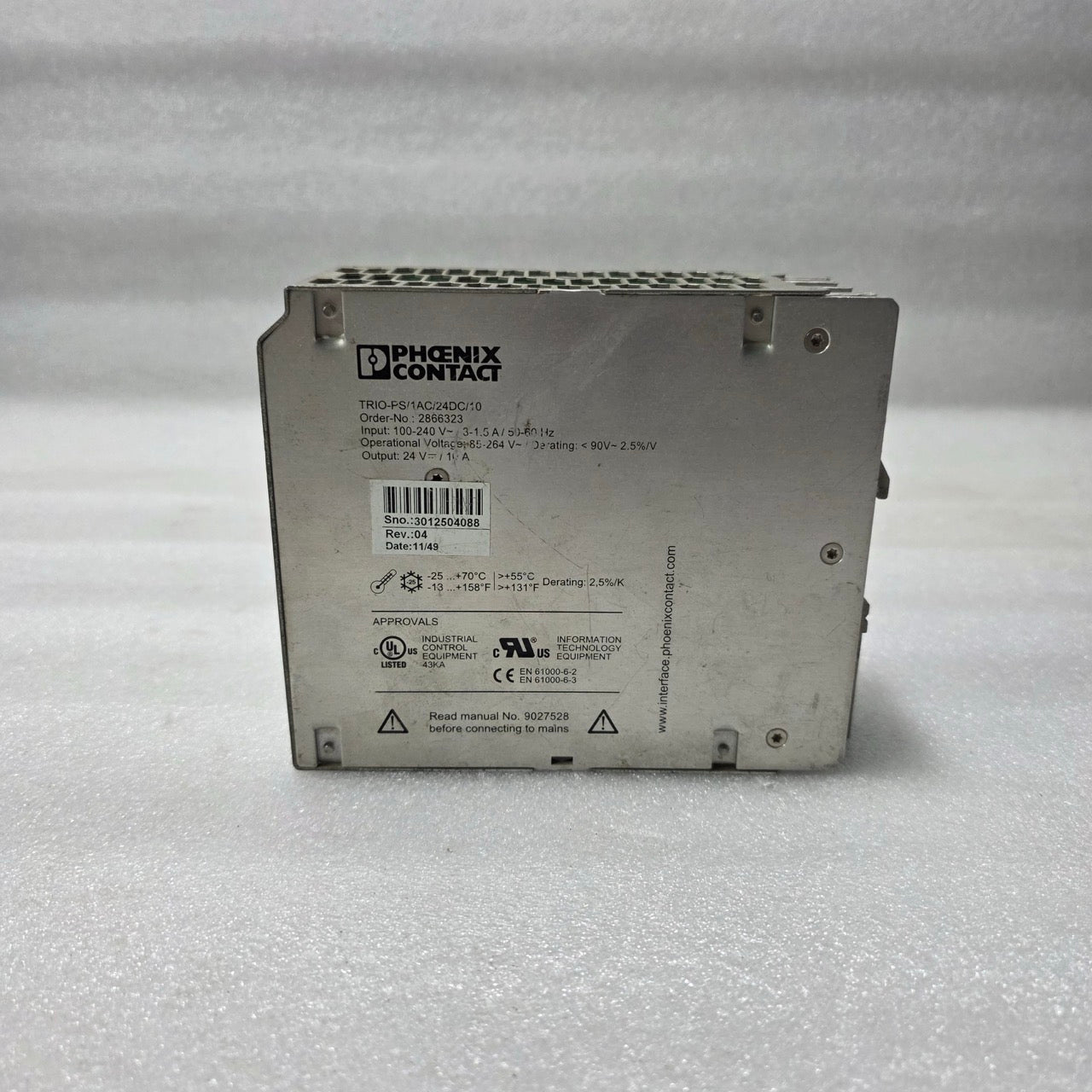 PHOENIX CONTACT TRIO‑PS/1AC/24DC/10 POWER SUPPLY 2866323 24 V 10 A