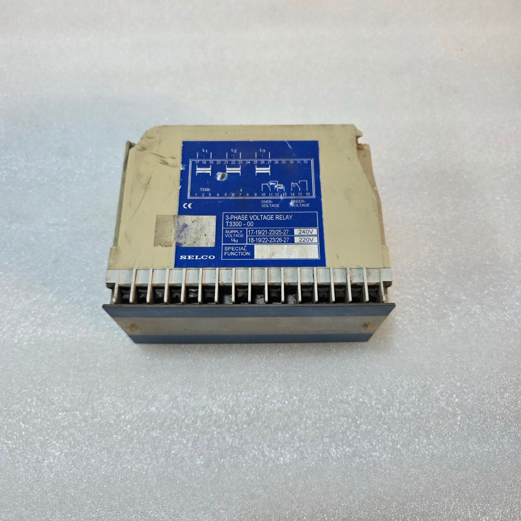 SELCO T3300-00 3-PHASE VOLTAGE RELAY, 220–240V AC SUPPLY BODY BROKEN - WORKING
