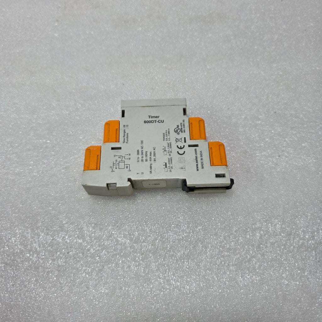 SELEC 600DT-CU MULTIFUNCTION TIMER RELAY, 0.1S–999H, 20–240V AC/DC, 8A