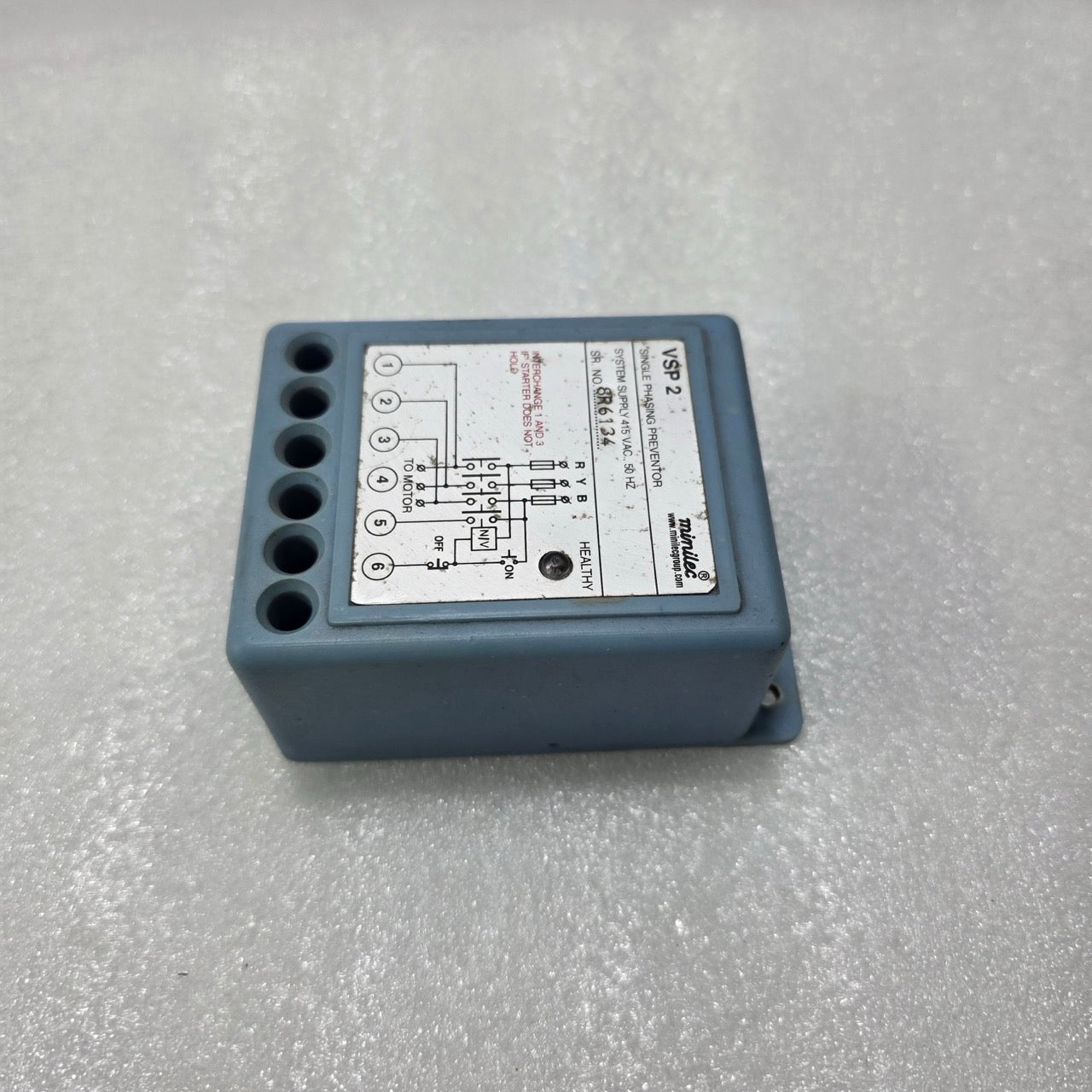 MINILEC VSP-2 SINGLE PHASING PREVENTOR RELAY 415V AC 50HZ THREE PHASE PROTECTION