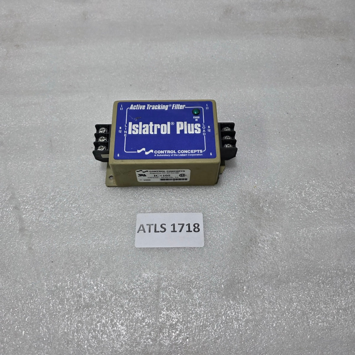 CONTROL CONCEPTS ISLATROL PLUS IC+105 ACTIVE TRACKING FILTER – 120VAC 5A POWER L