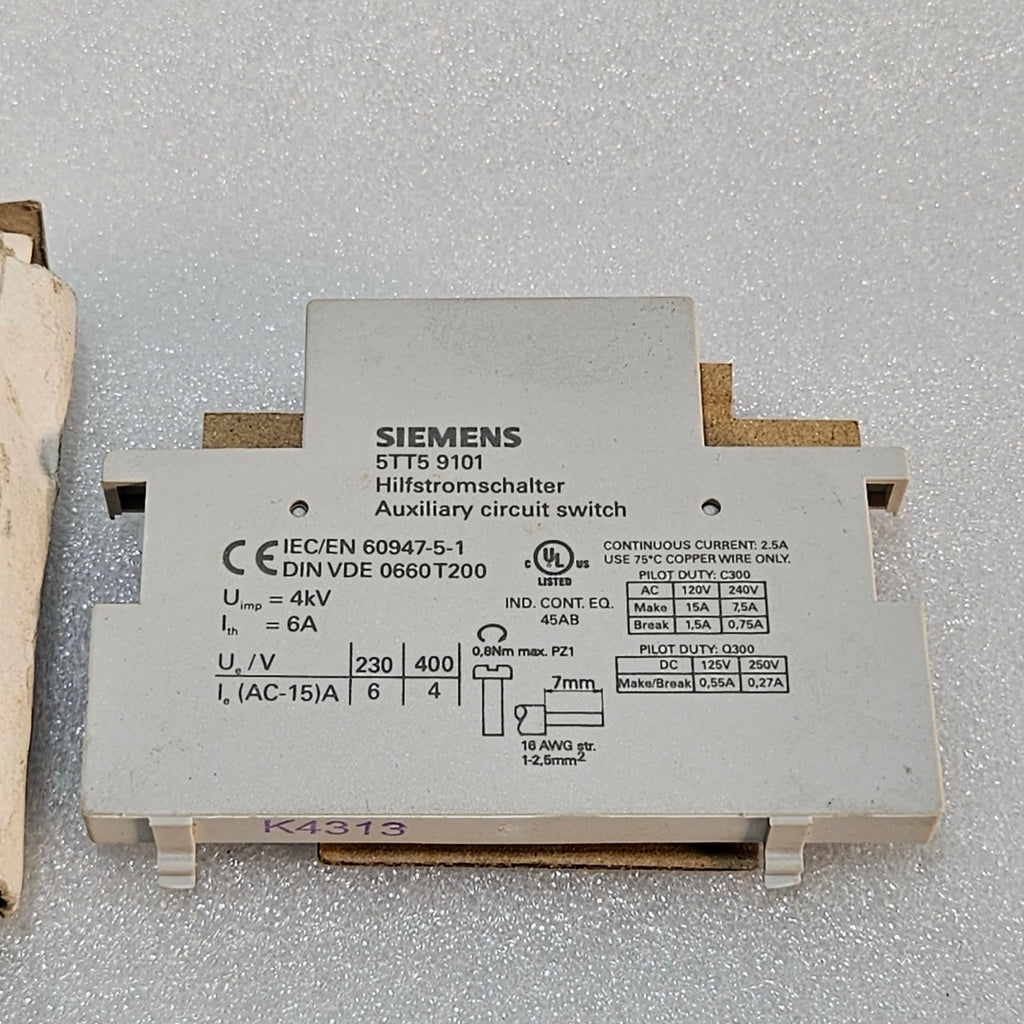 SIEMENS 5TT5 9101 AUXILIARY SWITCH 1NO 1NC FOR 5TT5 8 SERIES MADE IN SLOVENIA