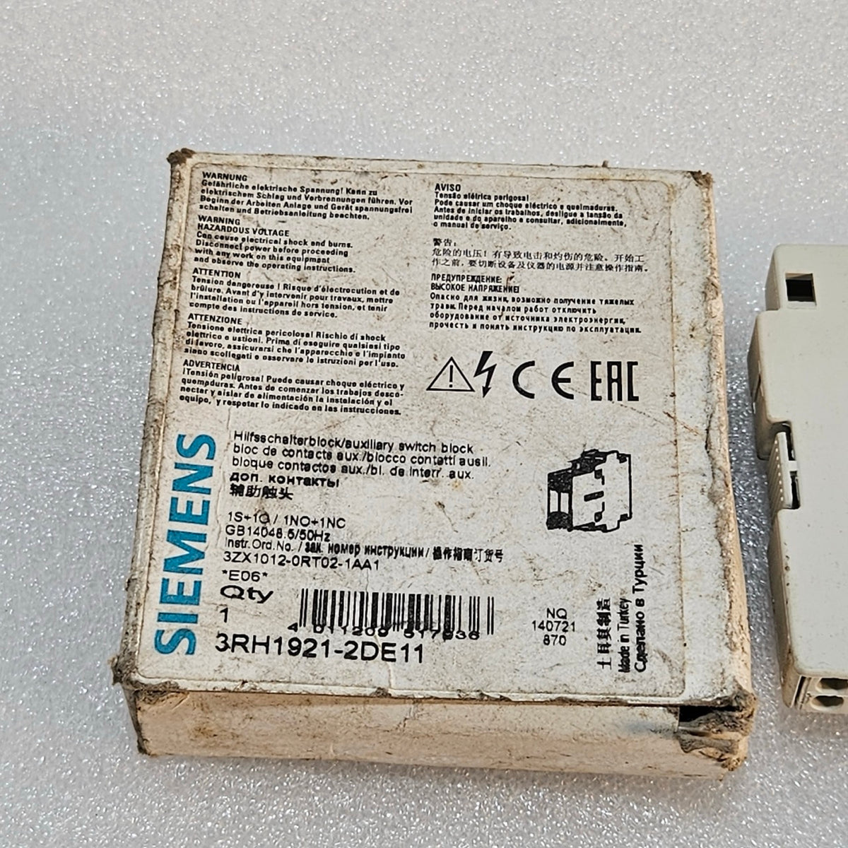 SIEMENS 3RH1921-2DE11 AUXILIARY CONTACT BLOCK 1NO 1NC MADE IN TURKEY