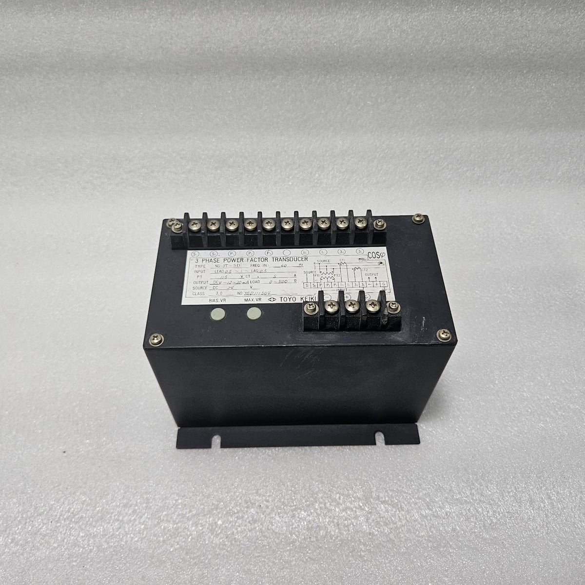 TOYO KEIKI NG-3T-SD 3-PHASE POWER FACTOR TRANSDUCER DC 4–12–20MA 60HZ