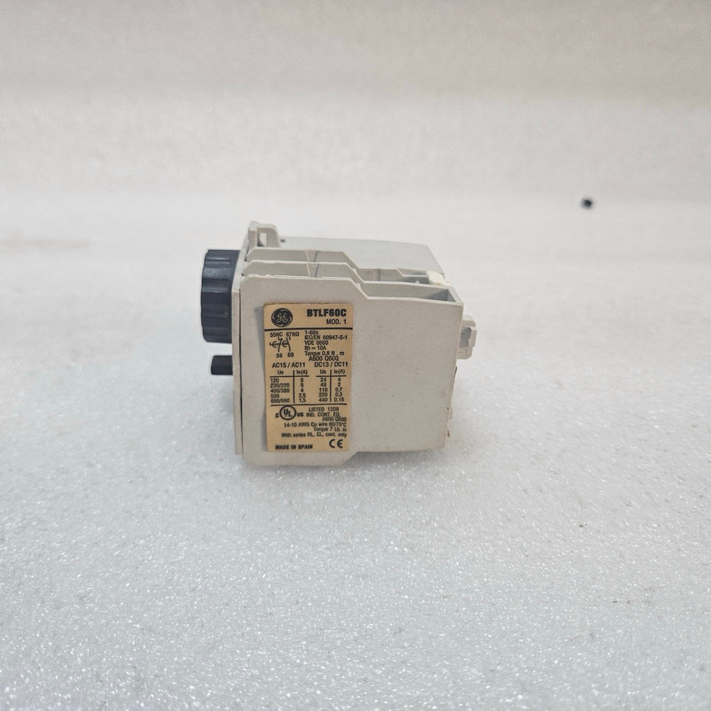 GE BTLF60C TIME DELAY RELAY 1–60S INDUSTRIAL TIMER MODULE IEC 60947-5-1 MADE IN