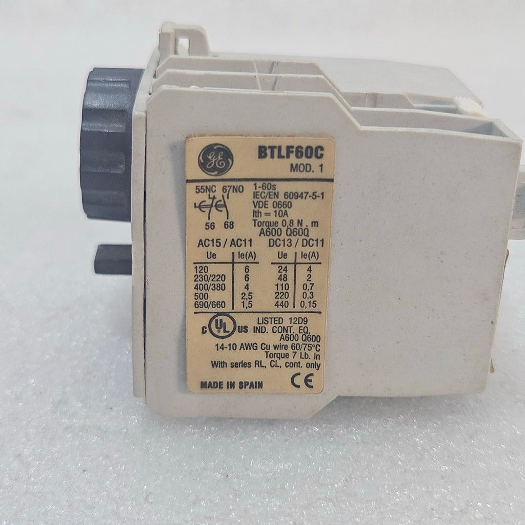 GE BTLF60C TIME DELAY RELAY 1–60S INDUSTRIAL TIMER MODULE IEC 60947-5-1 MADE IN