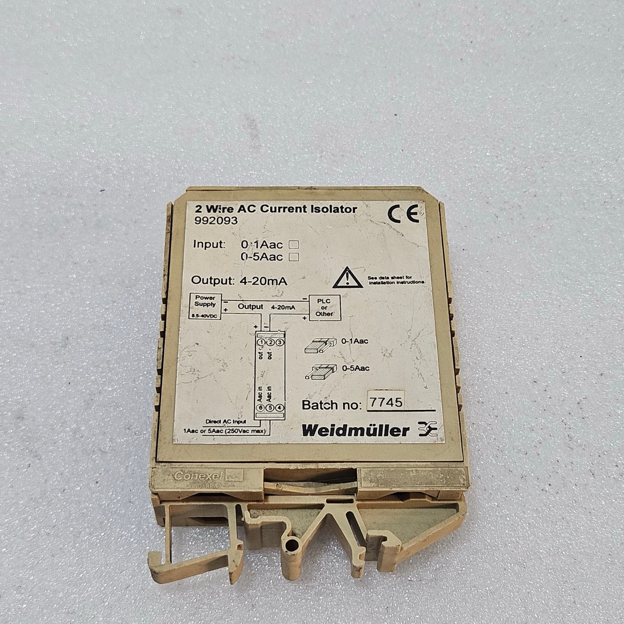 WEIDMÜLLER 992093 2-WIRE AC CURRENT ISOLATOR 0-1A/0-5A AC | COVER MISSING