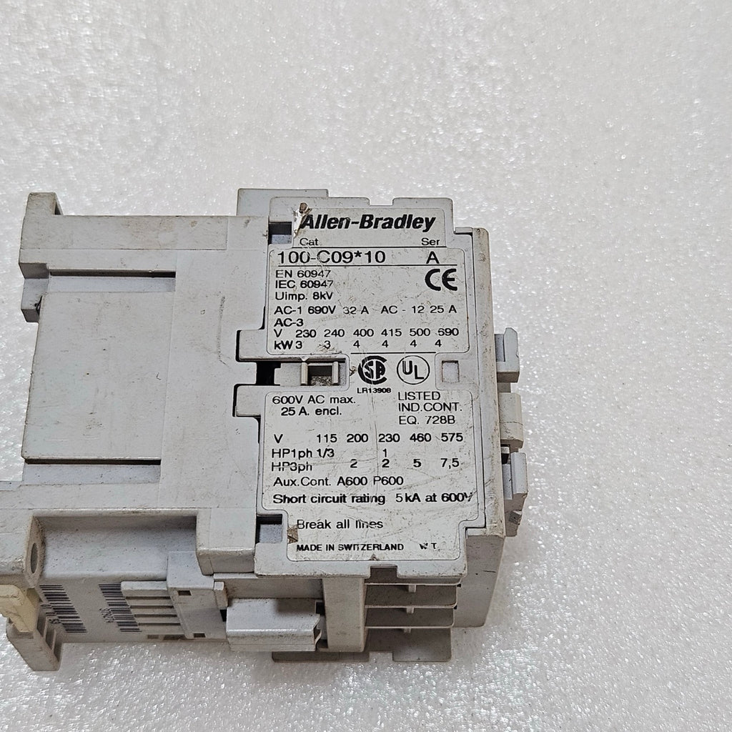 ALLEN-BRADLEY 100-C09*10 SERIES A CONTACTOR – 9A 3-POLE, 600V AC, 5KA SCCR, 230V
