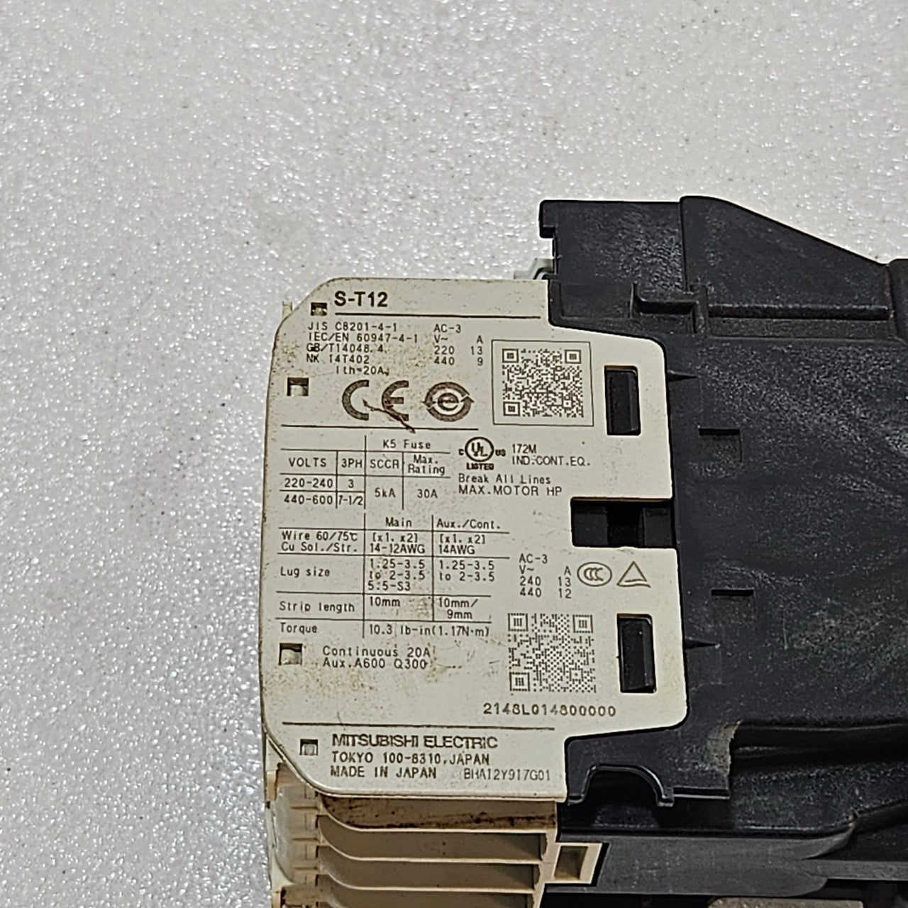 MITSUBISHI S-T12 MAGNETIC CONTACTOR 3-POLE 20A AC-3 MOTOR CONTACTOR 100-127V MAD