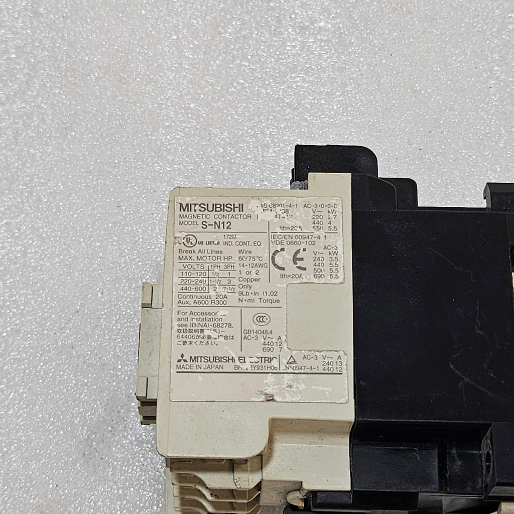 2 UNIT X MITSUBISHI S-N12 MAGNETIC CONTACTOR 20A 3-POLE  380-415V AC LOT OF 2