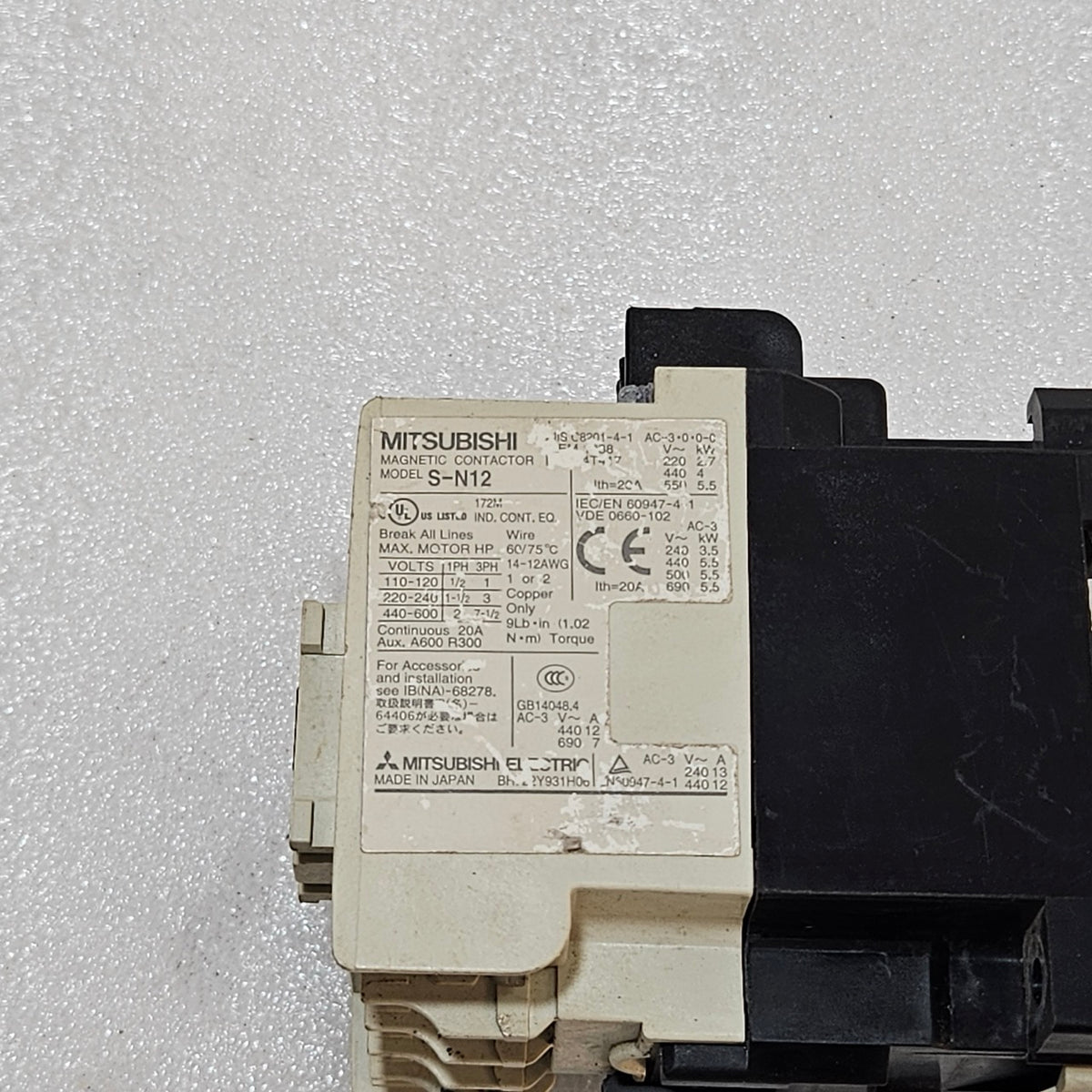2 UNIT X MITSUBISHI S-N12 MAGNETIC CONTACTOR 20A 3-POLE  380-415V AC LOT OF 2