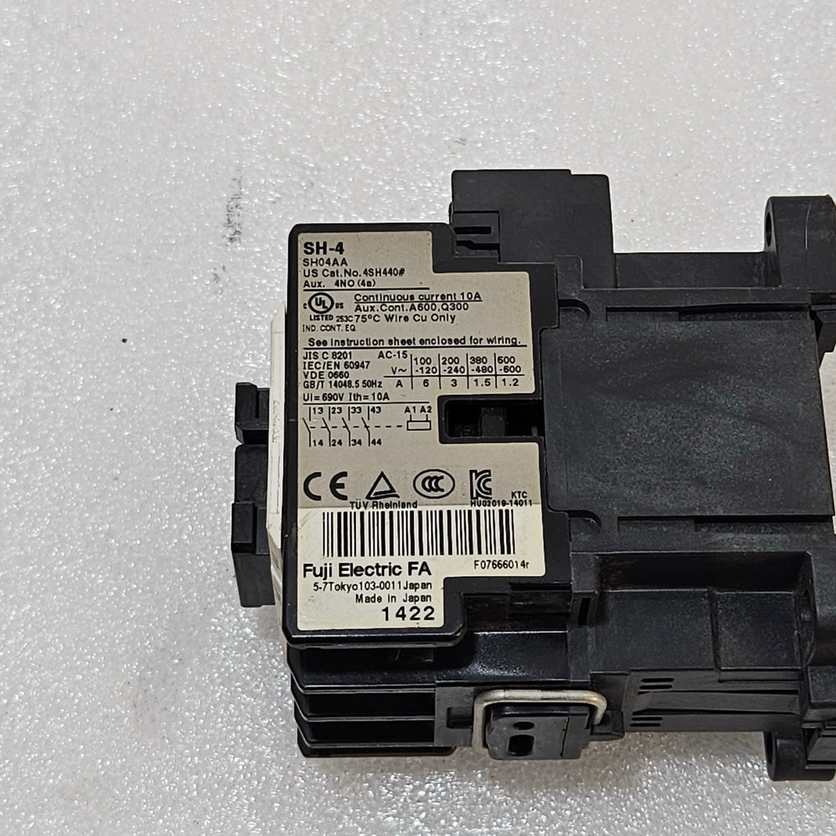 FUJI ELECTRIC SH-4 AUXILIARY CONTACTOR BLOCK 4NO WITH 100–110V COIL 10A