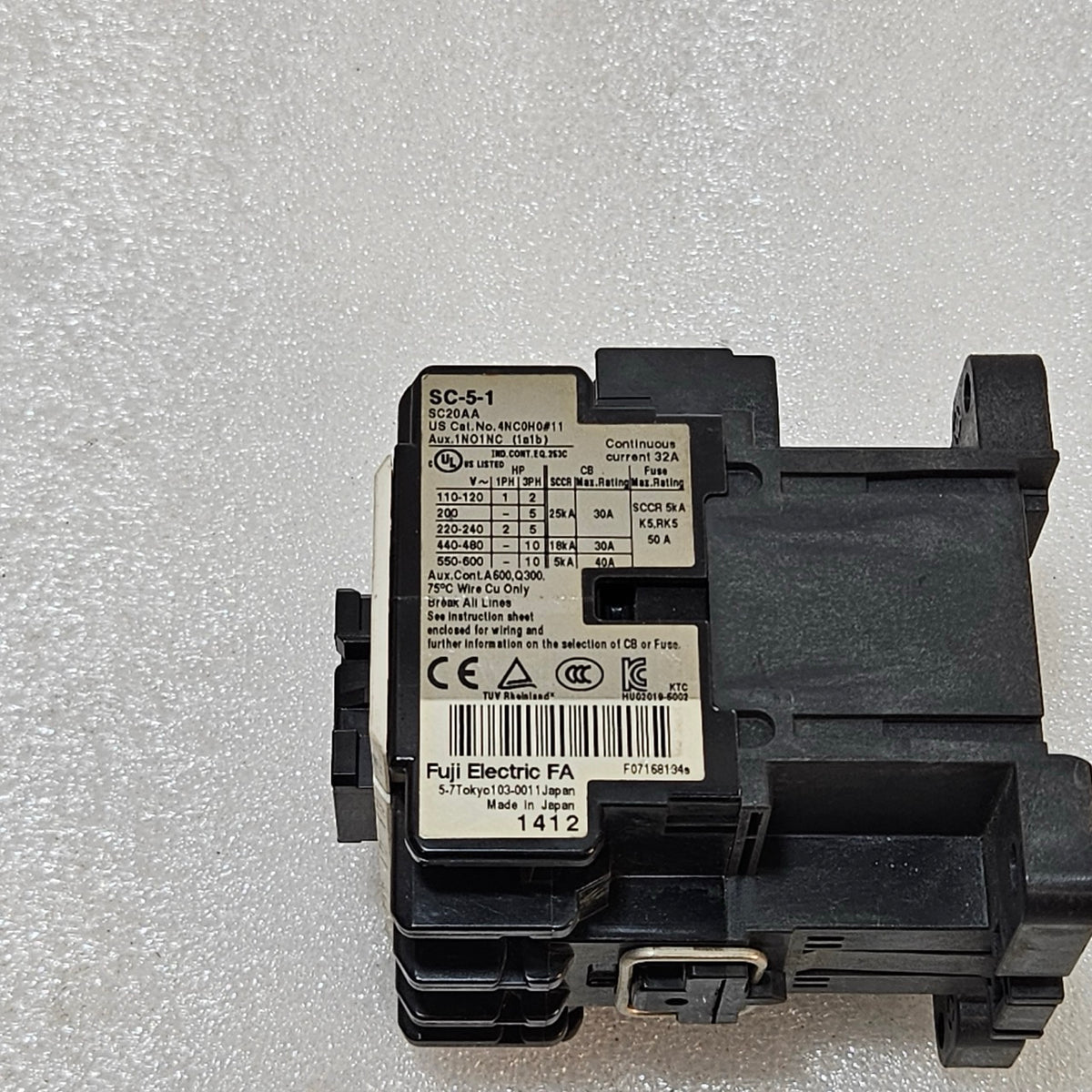 FUJI ELECTRIC SC-5-1 MAGNETIC CONTACTOR 32A AC-3 MOTOR DUTY 100-110V AC COIL