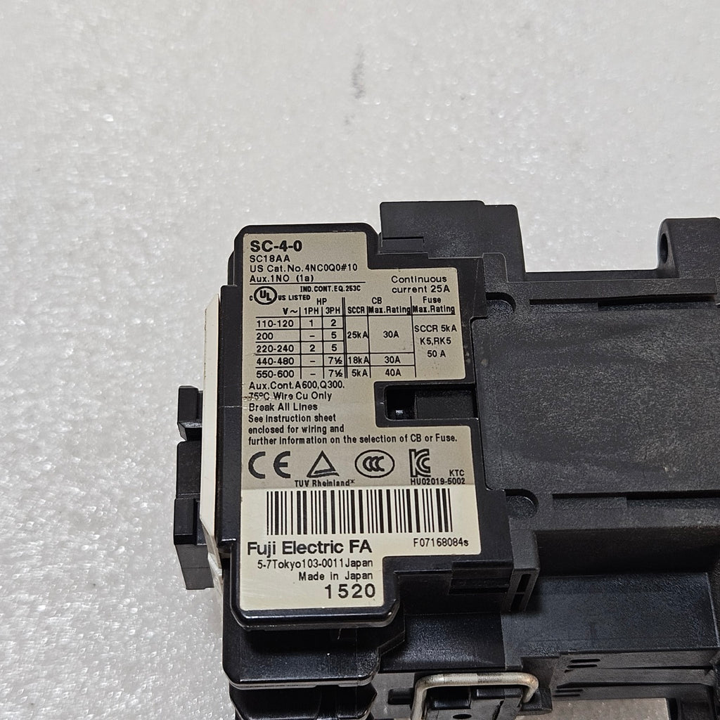FUJI ELECTRIC SC-4-0 MAGNETIC CONTACTOR 25A 3-POLE 100-110V COIL MOTOR CONTACTOR