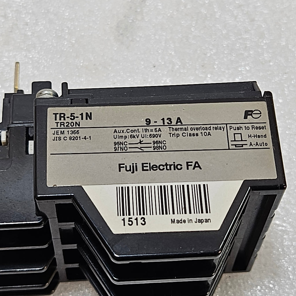 FUJI ELECTRIC TR-5-1N THERMAL OVERLOAD RELAY 9-13A MOTOR PROTECTION RELAY TR20N