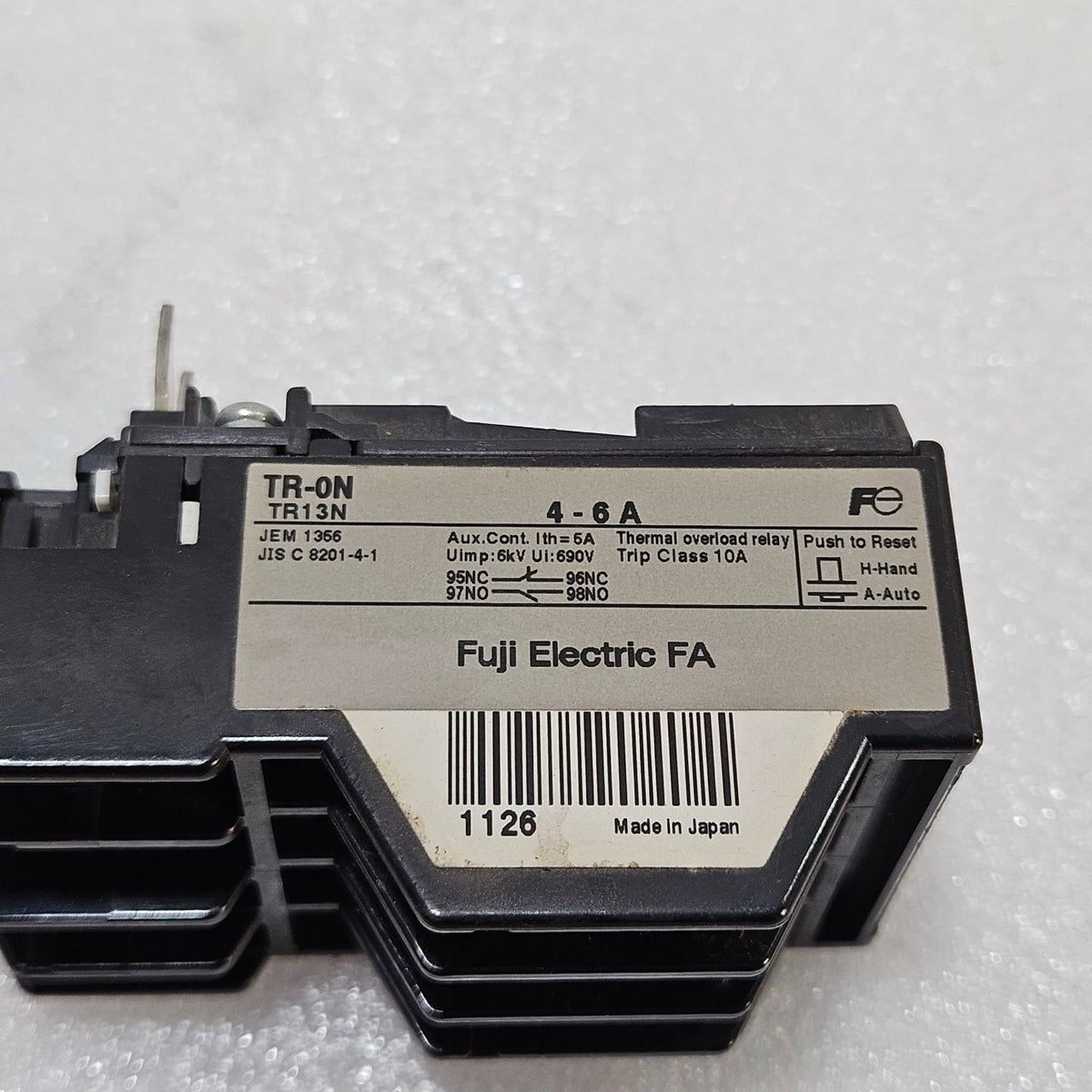 FUJI ELECTRIC TR-ON TR13N THERMAL OVERLOAD RELAY 4-6A, TRIP CLASS 10A, MOTOR PRO