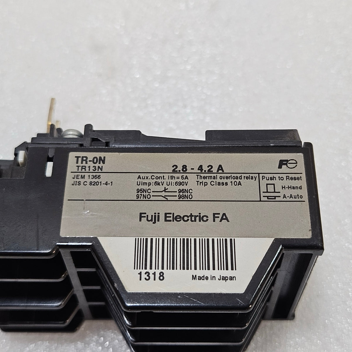 FUJI ELECTRIC TR-ON TR13N THERMAL OVERLOAD RELAY 2.8–4.2A MOTOR PROTECTION TRIP