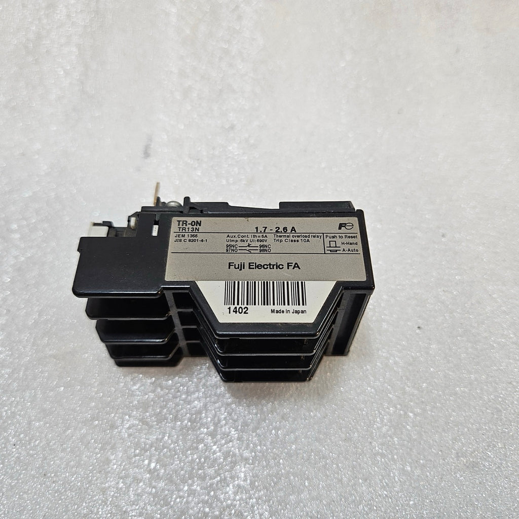 FUJI ELECTRIC TR-ON TR13N THERMAL OVERLOAD RELAY 1.7–2.6A MOTOR PROTECTION RELAY