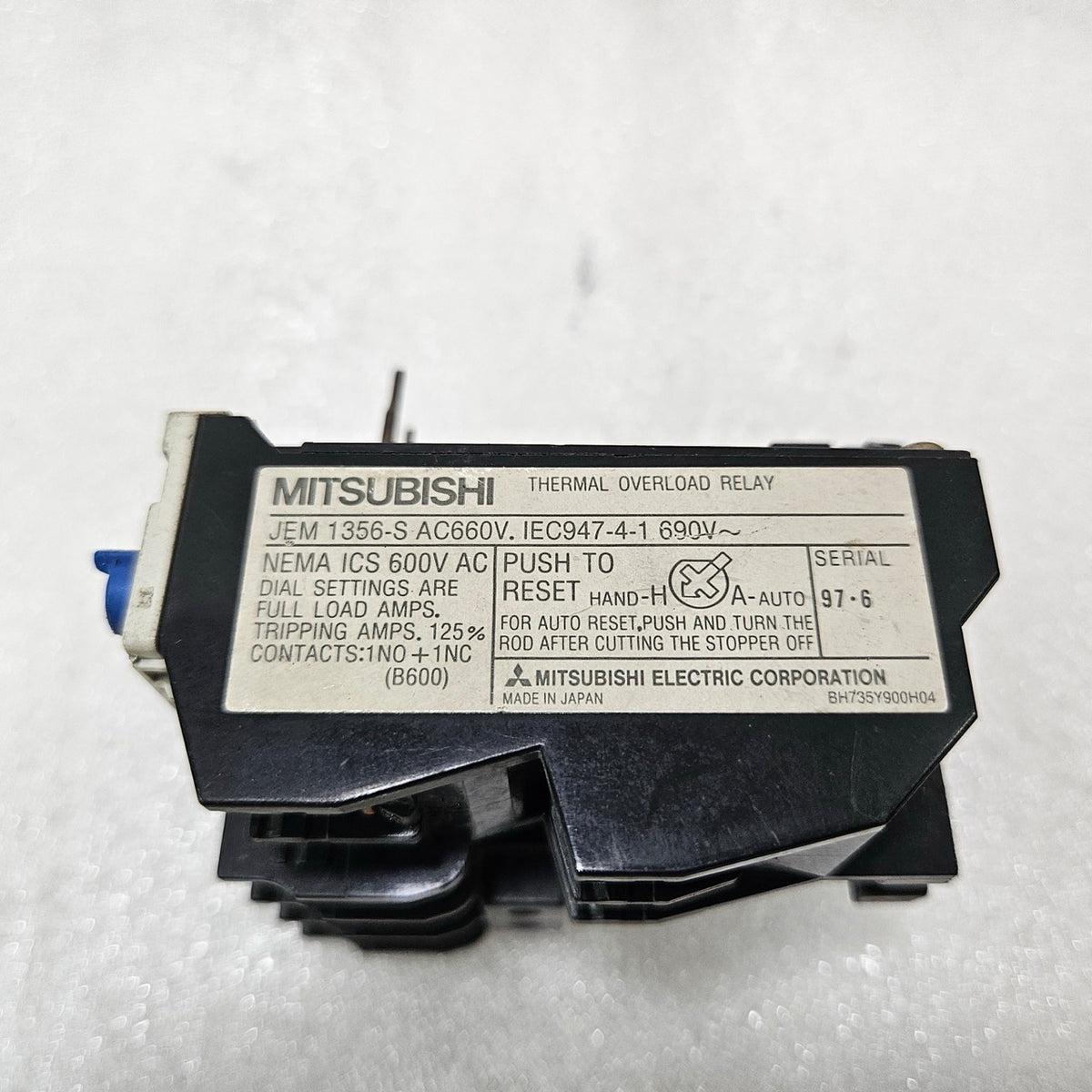 MITSUBISHI TH-N20 THERMAL OVERLOAD RELAY 4-6A ADJUSTABLE MOTOR PROTECTION RELAY