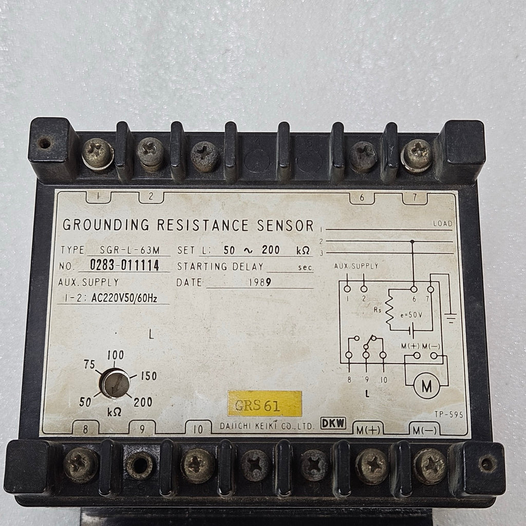 DAICHI KEIKI SGR-L-63M GROUNDING RESISTANCE SENSOR AC220V 50-200KΩ 220V JAPAN