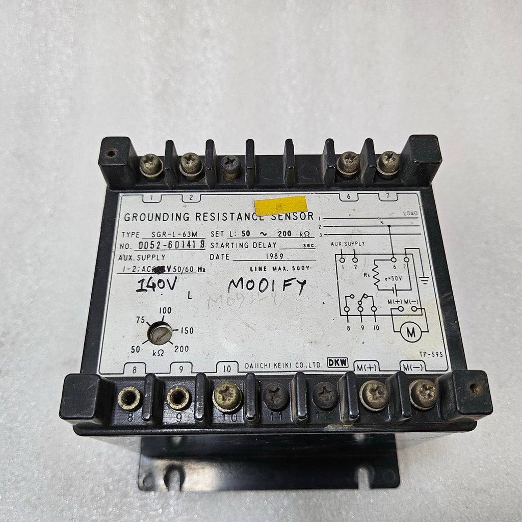 DAICHI KEIKI SGR-L-63M GROUNDING RESISTANCE SENSOR AC140V 50-200KΩ JAPAN