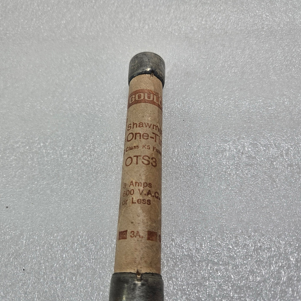 GOULD SHAWMUT OTS3 ONE-TIME CLASS K5 CARTRIDGE FUSE 3A 600VAC INDUSTRIAL FUSE