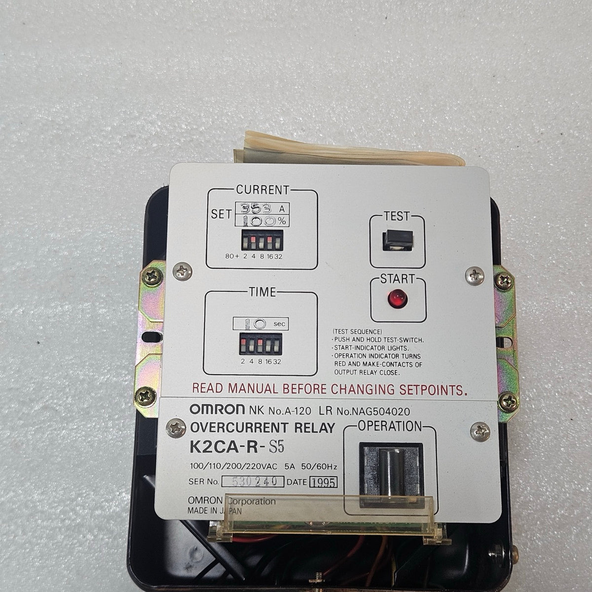 OMRON K2CA-R-S5 OVERCURRENT RELAY 353A 100–220VAC