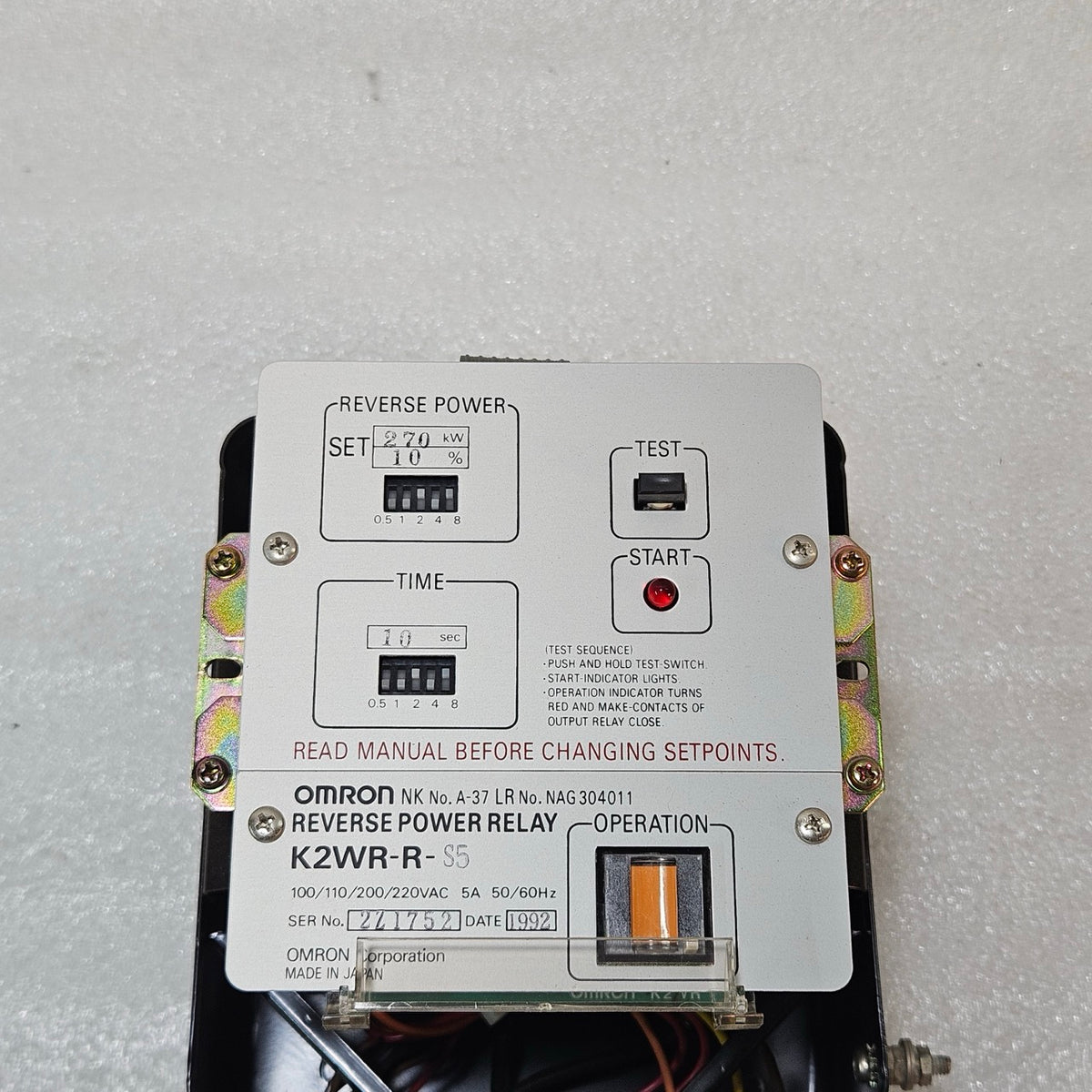 OMRON K2WR-R-S5 REVERSE POWER RELAY 270KW 100–220V GENERATOR PROTECTION RELAY