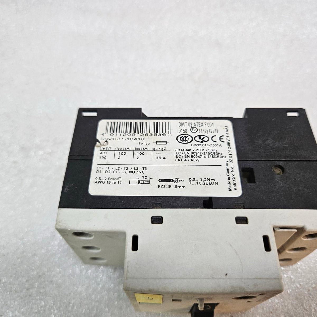 SIEMENS SIRIUS 3RV1011-1BA10 MOTOR PROTECTION CIRCUIT BREAKER MPCB 1.4–2A CLASS
