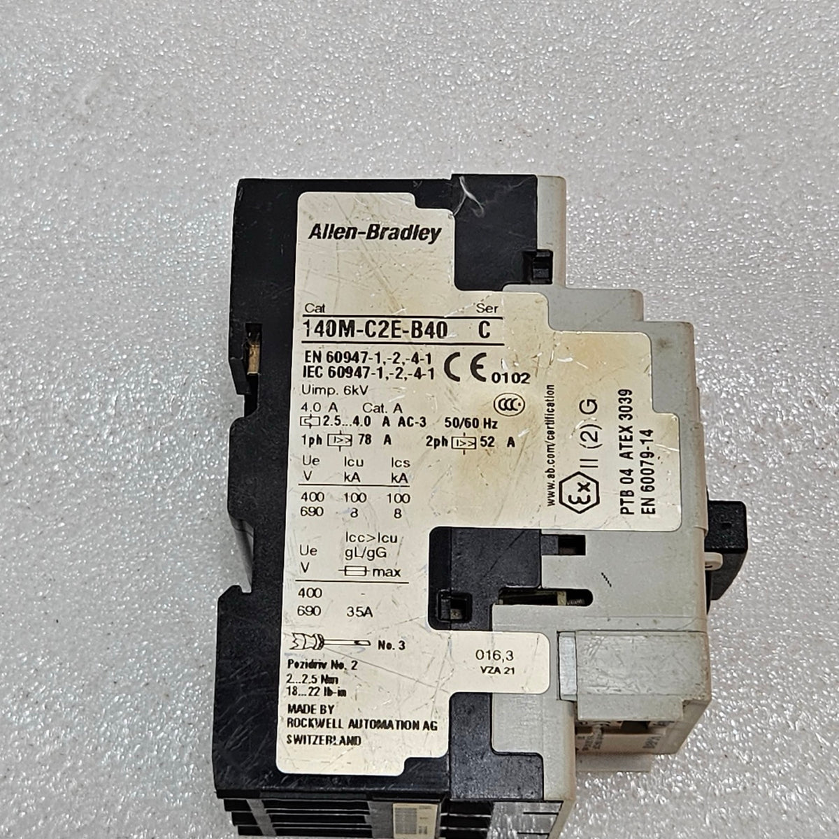 ALLEN-BRADLEY 140M-C2E-B40 MOTOR PROTECTION CIRCUIT BREAKER 2.5–4.0A CLASS 10 MA