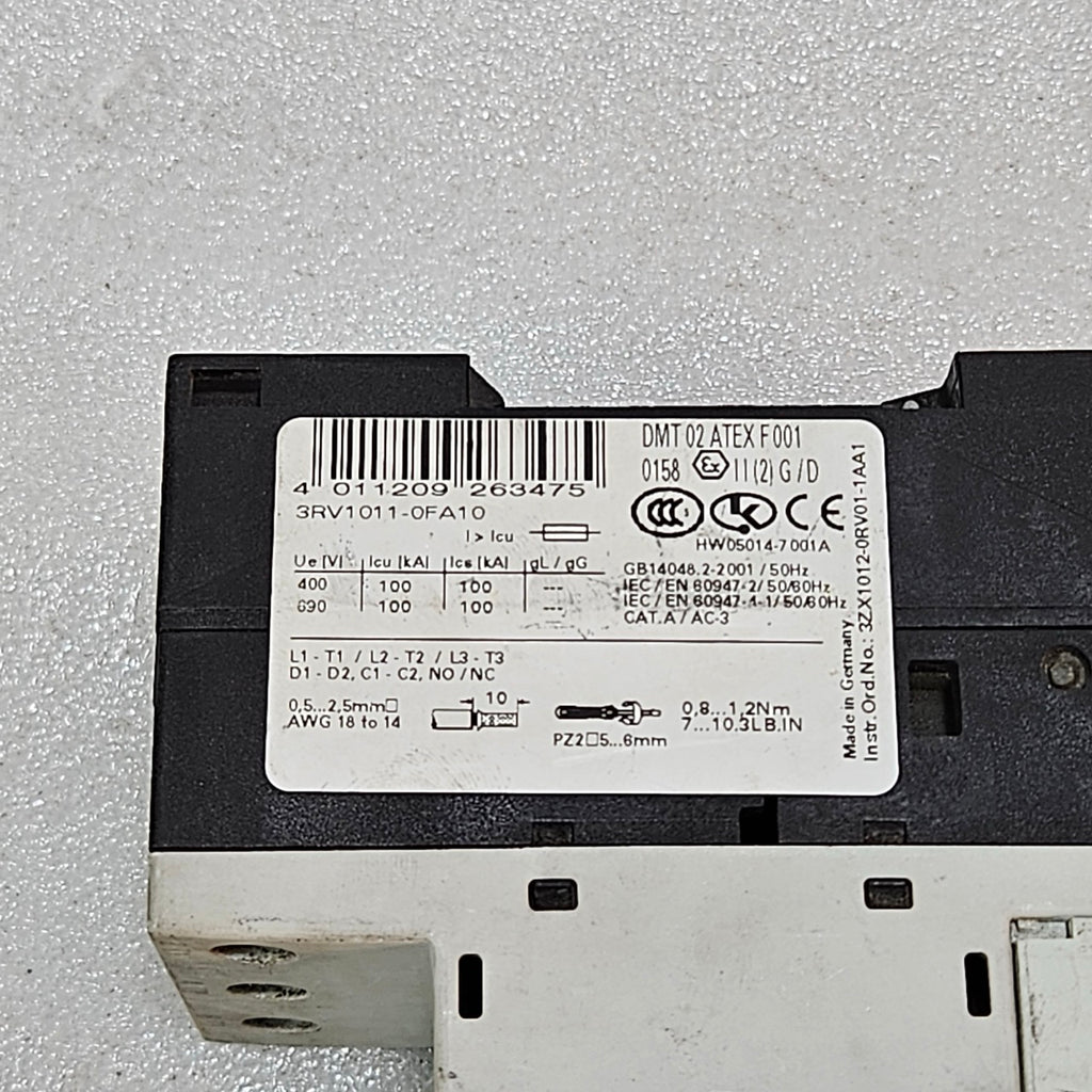 SIEMENS SIRIUS 3RV1011-0FA10 MOTOR PROTECTION CIRCUIT BREAKER MPCB 0.35–0.50A CL