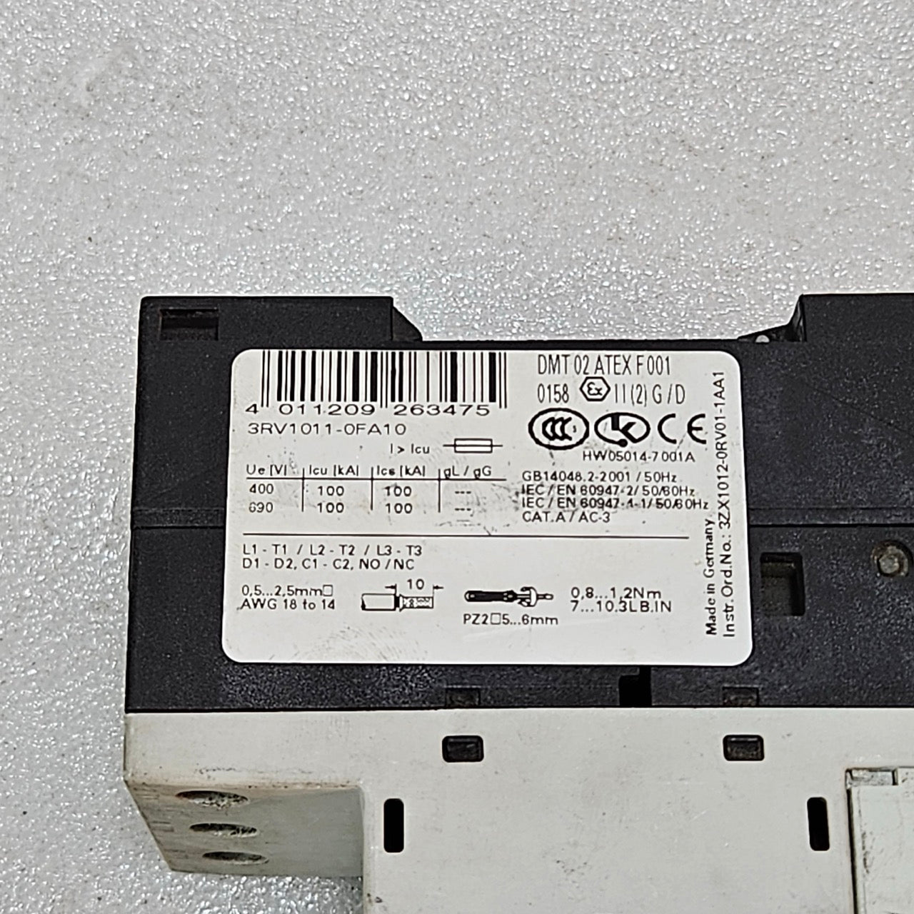 SIEMENS SIRIUS 3RV1011-0FA10 MOTOR PROTECTION CIRCUIT BREAKER MPCB 0.35–0.50A CL