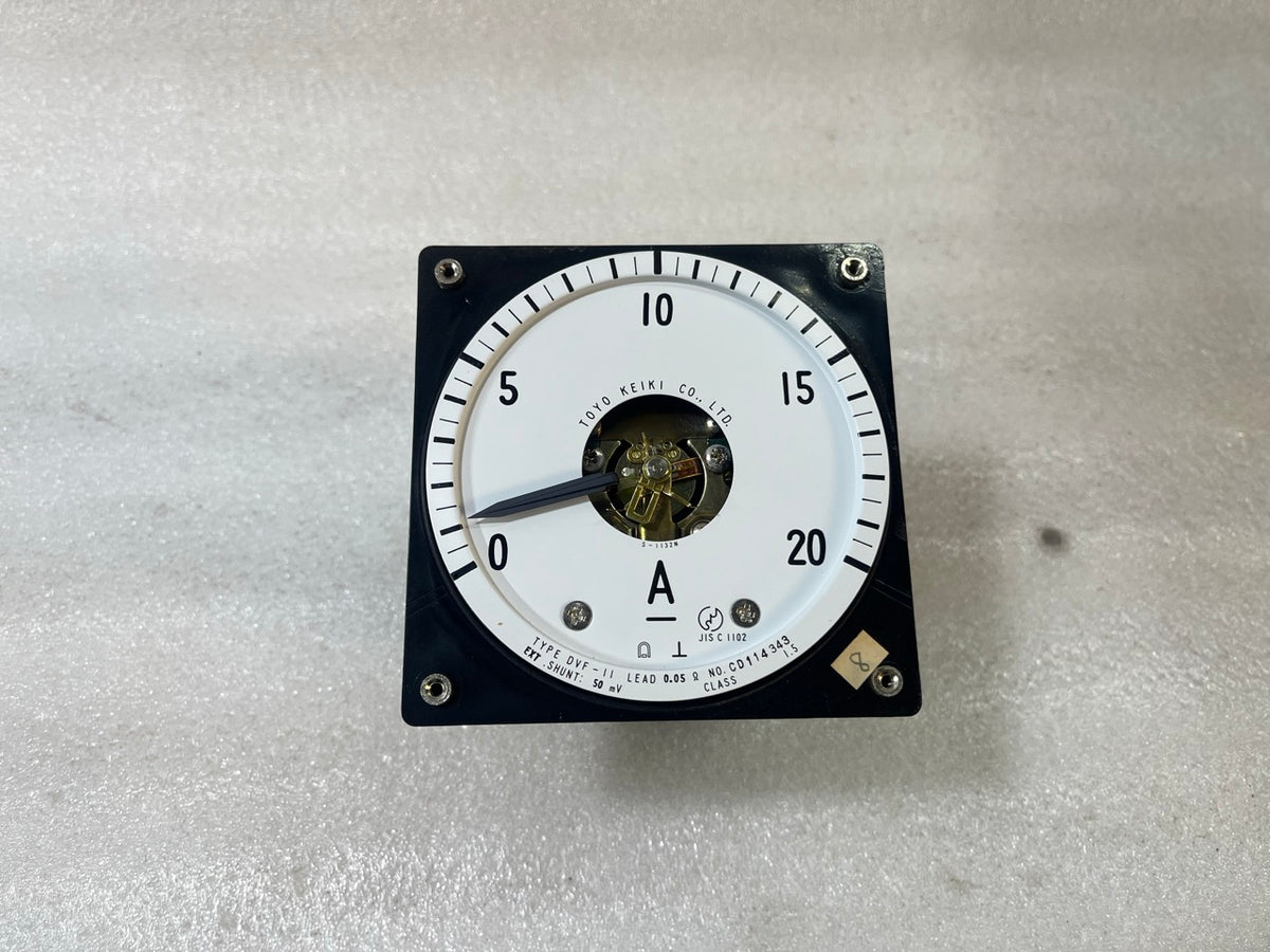 TOYO KEIKI DVF-11 0–20A ANALOG AMMETER DC PANEL METER EXTERNAL SHUNT 50MV