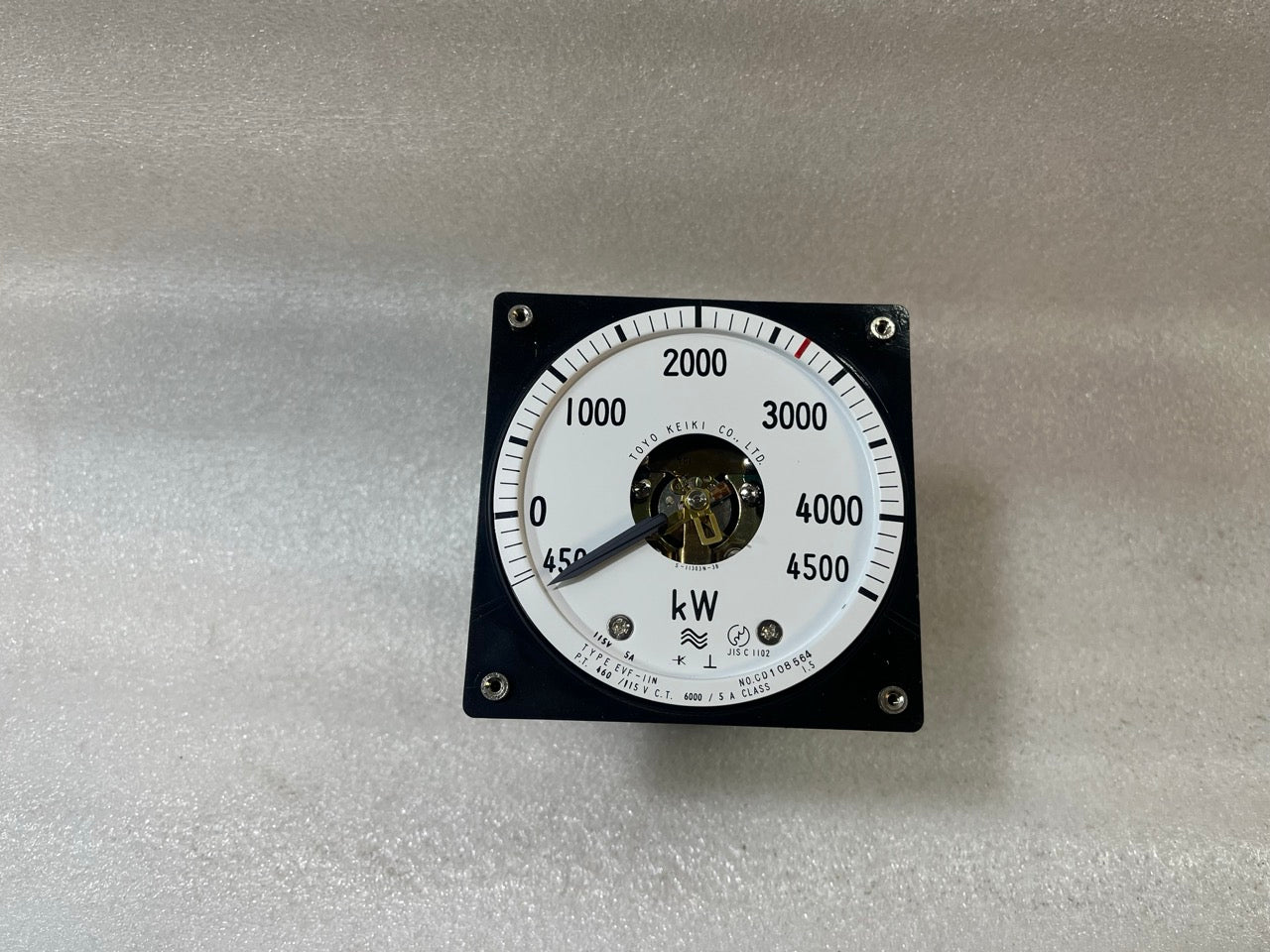 TOYO KEIKI EVF-11N 0–4500 KW ANALOG POWER METER PT 460/115V CT 6000/5A