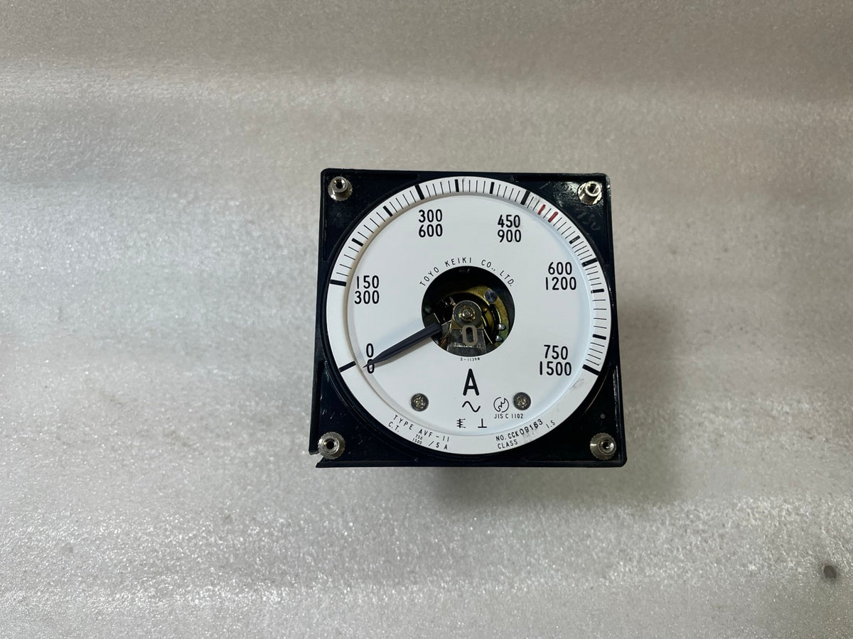 TOYO KEIKI AVF-11 AC AMMETER PANEL METER (0–1500 A, CT 750/1500/5A, DUAL SCALE)