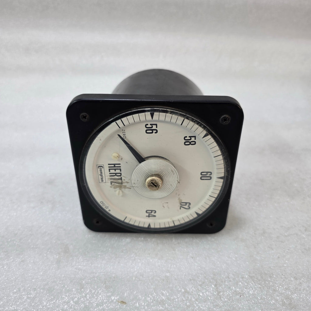 CROMPTON ANALOG FREQUENCY METER 56–64 HZ PANEL MOUNT HERTZ METER INDUSTRIAL