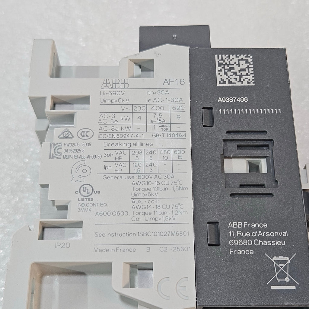 ABB AF16-30-10-13 CONTACTOR 1SBL177001R1310 | 30A AC-1 | 7.5KW 400V | 100-250VAC