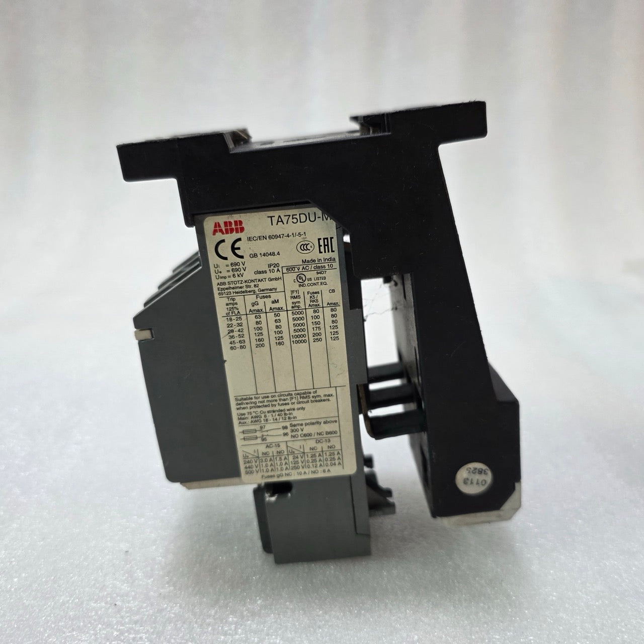 ABB TA75DU-M THERMAL OVERLOAD RELAY 18-80A MOTOR PROTECTION IEC 60947 CLASS 10A