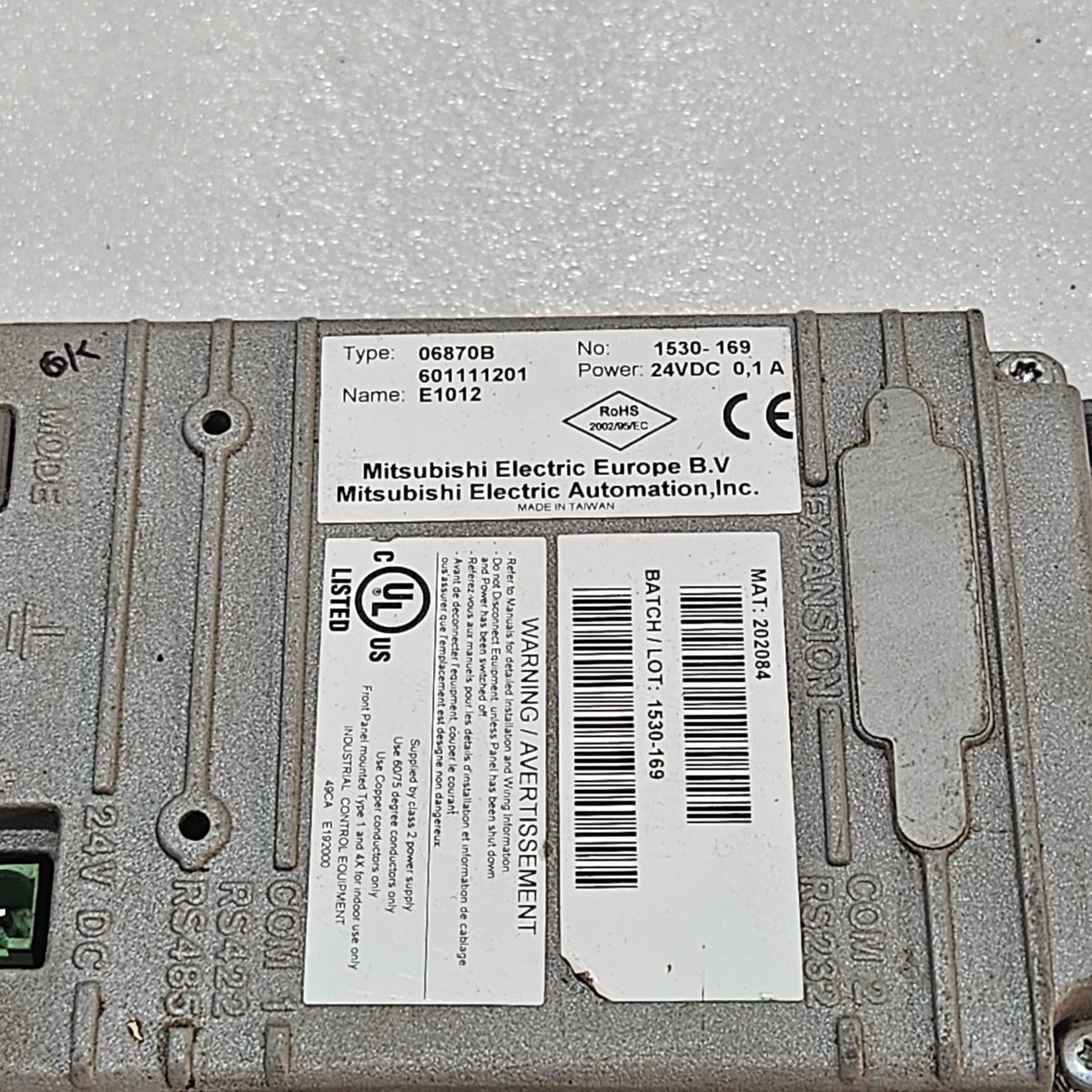 MITSUBISHI ELECTRIC E1012 OPERATOR INTERFACE 06870B 24VDC HMI PANEL 601111201
