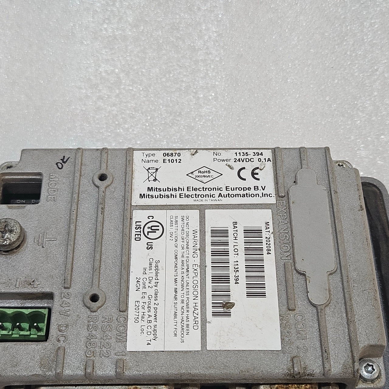 MITSUBISHI ELECTRIC E1012 HMI OPERATOR PANEL 06870 24VDC 0.1A