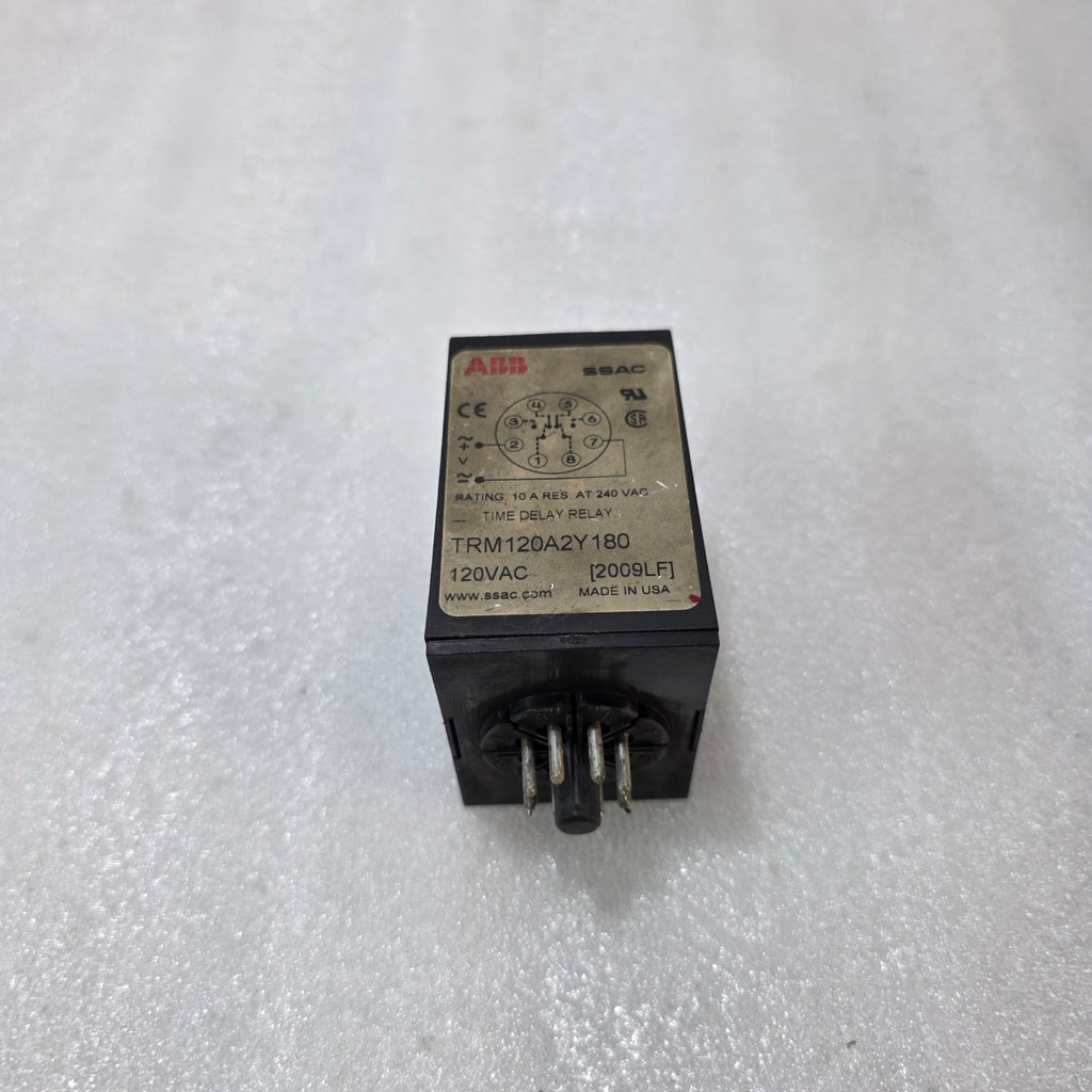 ABB SSAC TRM120A2Y180 TIME DELAY RELAY, 120VAC, ADJUSTABLE 2–180 SECONDS TIMER R