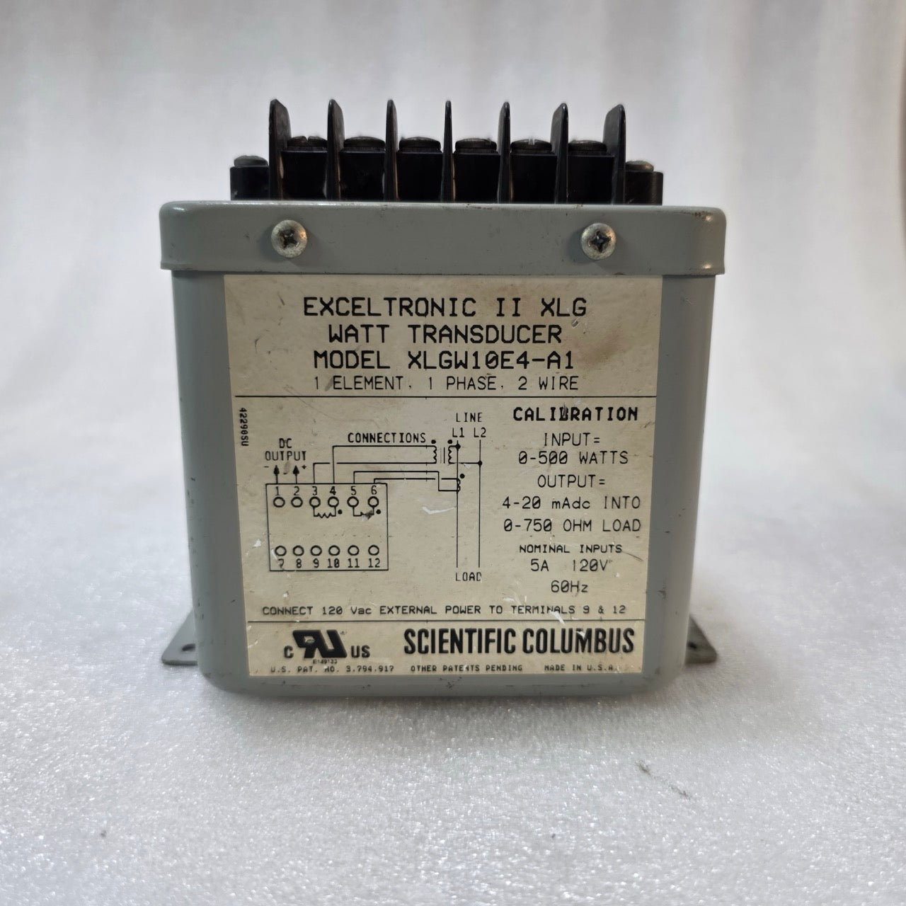 SCIENTIFIC COLUMBUS XLGW10E4-A1 WATT TRANSDUCER 4–20MA OUTPUT 120V AC