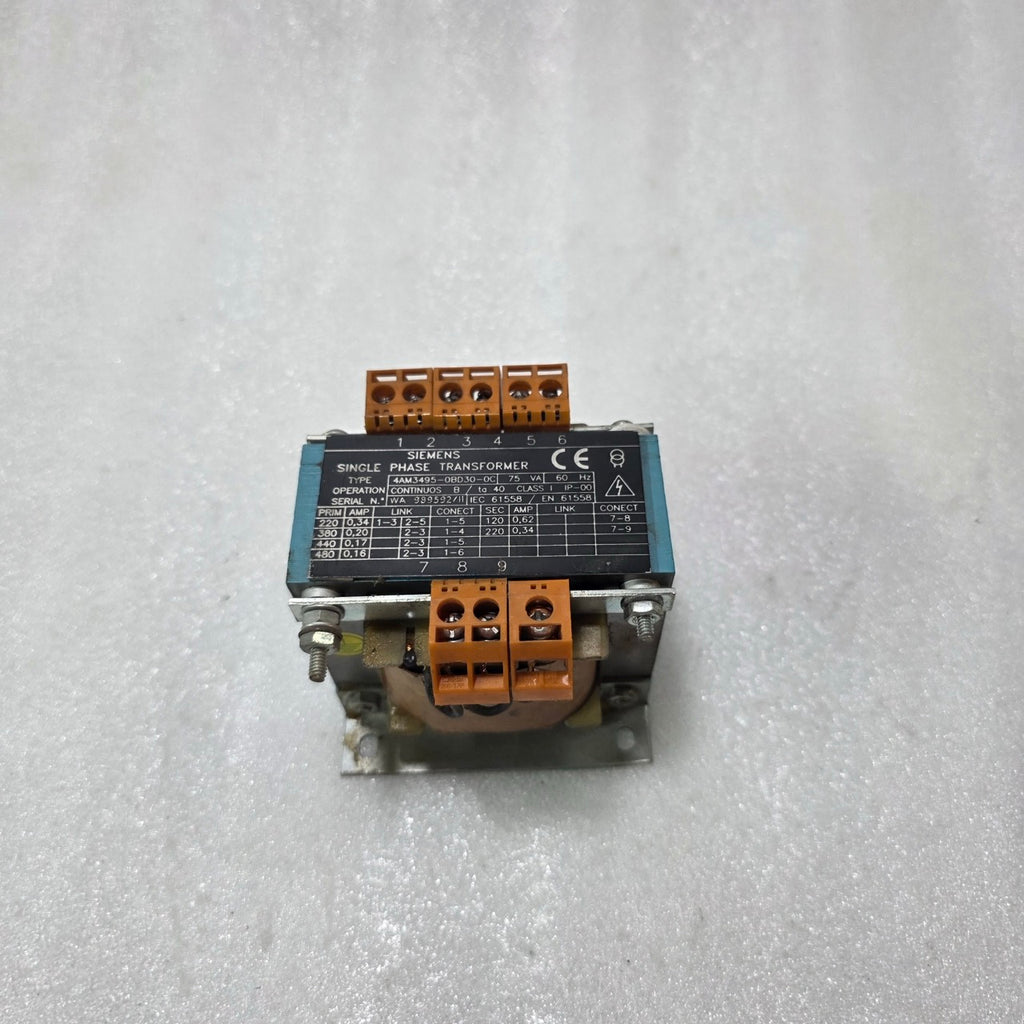 SIEMENS 4AM3495-0BD30-0C SINGLE PHASE TRANSFORMER 75VA | 220-480V TO 120/220V