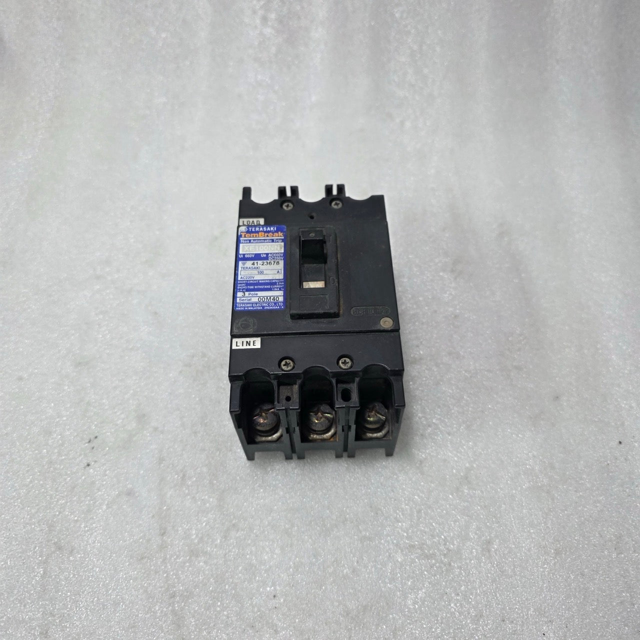 TERASAKI TEMBREAK XE100NN 100A 3 POLE NON-AUTOMATIC TRIP MCCB | 660V AC / 250V D