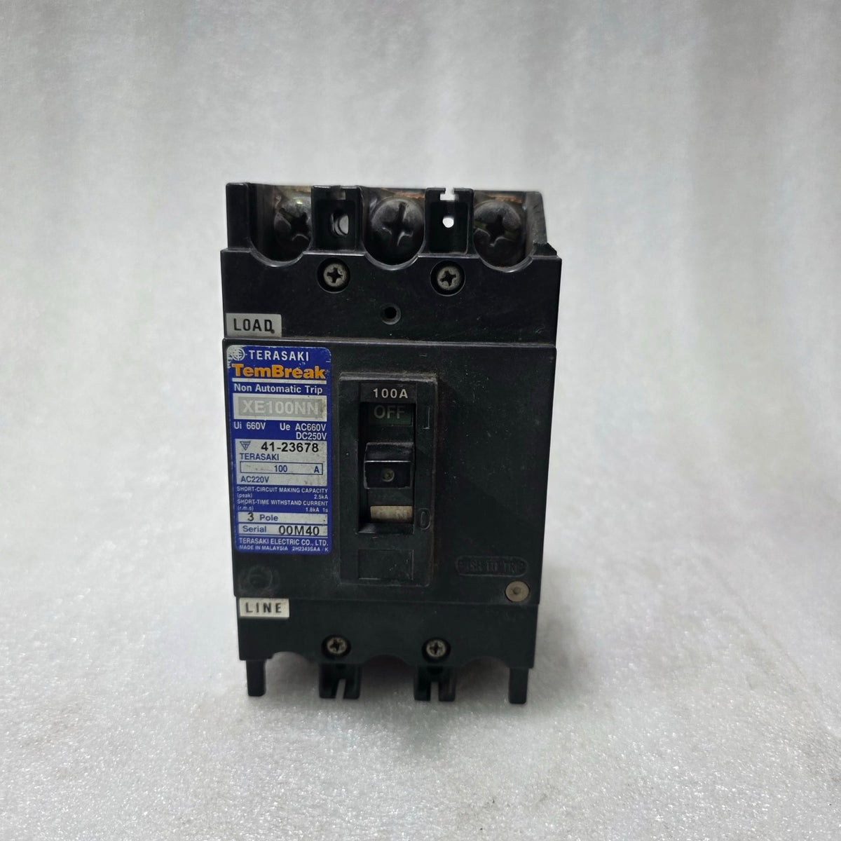 TERASAKI TEMBREAK XE100NN 100A 3 POLE NON-AUTOMATIC TRIP MCCB | 660V AC / 250V D